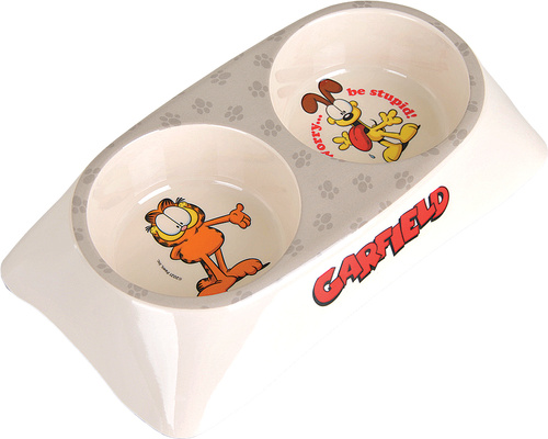 Garfield, podwójna miska z melaminy dla kota, biała/szara