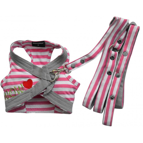 Kamizelka w paski ze smyczą ubranko dla psa różowe L 31-33cm/46-48cm
