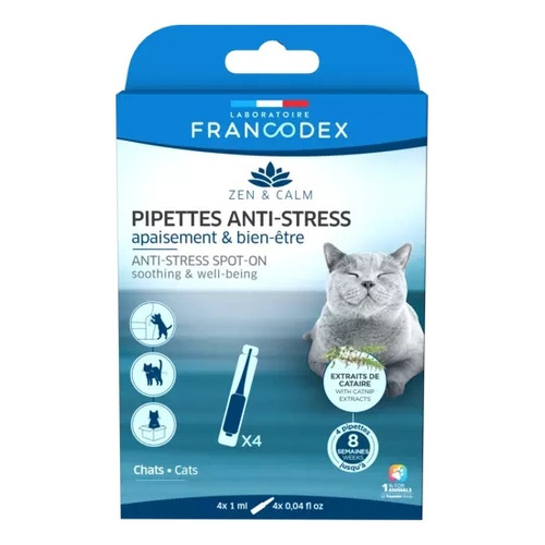 FRANCODEX Krople antystresowe z kocimiętką dla kotów, 4 x 1 ml