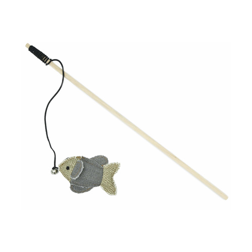 Barry King drewniana wędka z rybką z mocnego materiału jasnoszara/kremowa  10 x 6,5cm /40cm