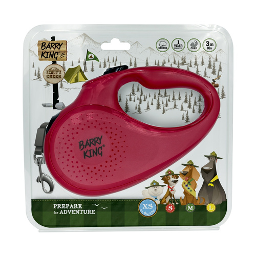 Barry King Smycz automatyczna dla psa czerwona XS - sznurek 3m, do 8kg