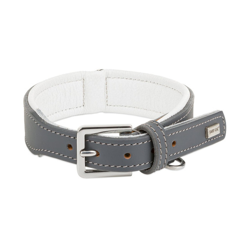 Barry King Obroża skórzana, S: 33-40 cm/29 mm, szara/biała