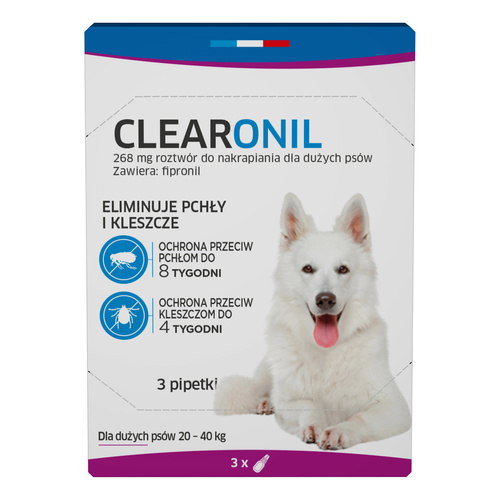 CLEARONIL krople na pchły dla dużego psa (20-40 kg) - 268 mg x 3