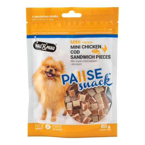 Pausesnack przysmak dla psa, mini kąski z kurczakiem i dorszem 80g