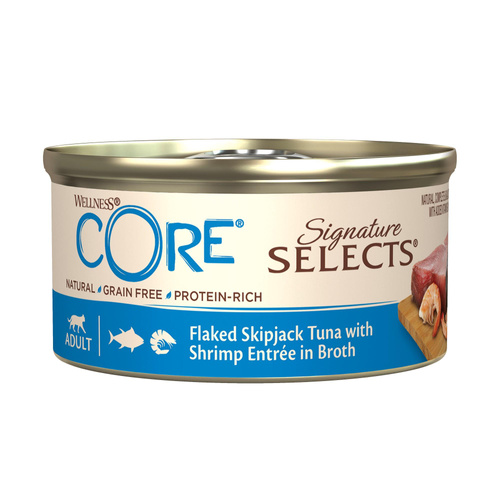 Wellness Core Signature Selects Flaked Tuna karma mokra dla dorosłych kotów, tuńczyk i krewetki 79g