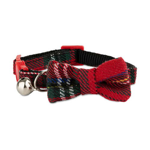 Barry King Obroża, dla kota, szkocka krata, 10 mm x 18 - 24 cm, z dzwonkiem i kokardą