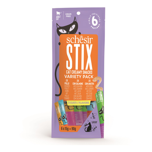 Schesir Stix multipack przysmak dla kota kurczak/kaczka/łosoś 6x15 g