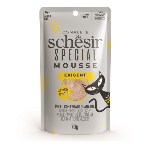 Schesir Special Mousse Exigent karma mokra dla kota kurczak z wątróbką kaczą i jajkiem 70 g