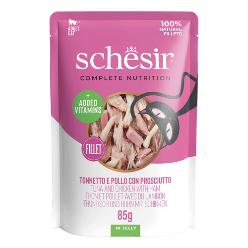 Schesir C&B karma mokra dla kotów tuńczyk z kurczakiem i szynką w galarecie 85 g
