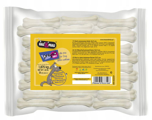 HAU MIAU KOŚĆ PRASOWANA BIAŁA przysmak 16,5cm 25szt