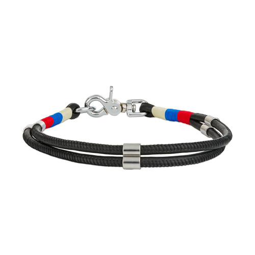 Barry King Obroża linowa, XL: 51 cm/6 mm, czarny, wstawki niebieskie/czerwone