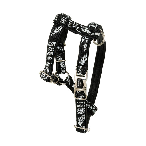 Barry King Szelki dla psa, Equilibre, Czarna Zebra, skórzane nikiel, XS 13mm/ob. szyi 20-30cm ob. klatki 25-45cm