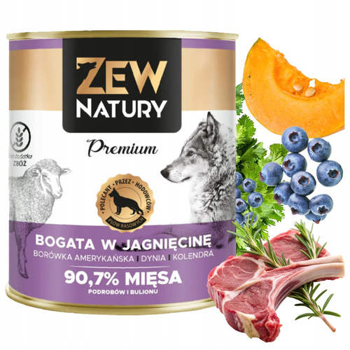 Mokra Karma Dla Psa Bogata w Jagnięcinę Puszka 800g Zew Natury PREMIUM
