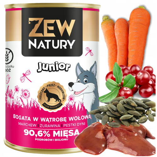 Mokra Karma Dla Szczeniat Bogata w Wątrobę Wołową Puszka 400g Zew Natury