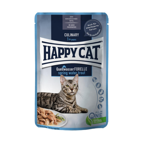 Happy Cat Culinary Meat in Sauce Spring Water Trout, mokra karma, dla kotów dorosłych, pstrąg, 85 g, saszetka
