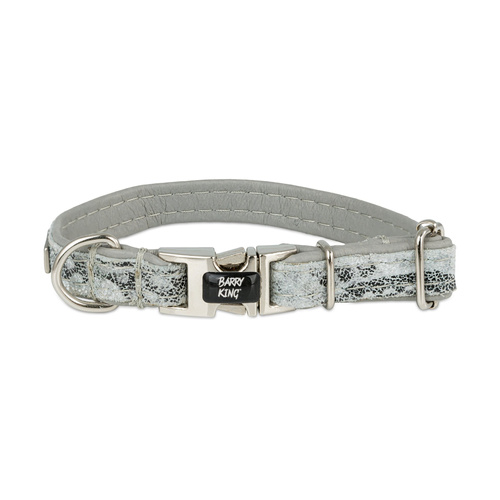 Barry King Obroża dla psa, Wild Snake, szara, skórzana nikiel, S 13mm/25-40cm
