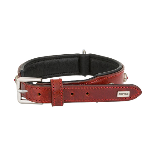 Barry King Obroża skórzana, M: 43-50 cm/34 mm, czerwony/czarny