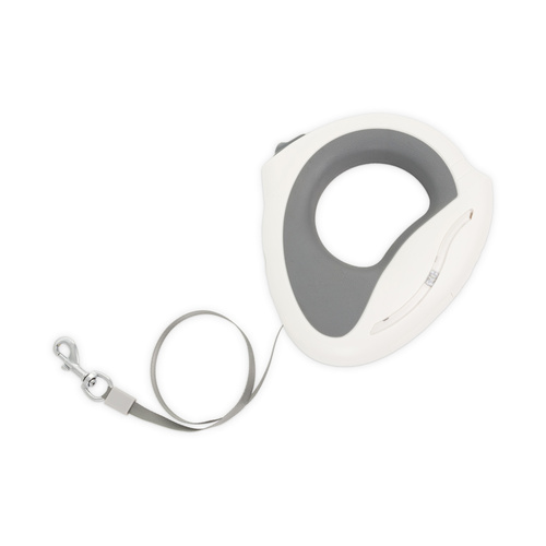 Barry King Smycz dla psa, automatyczna, okrągła, biało-szara, taśma, ładowanie baterie AAA, 4,5m