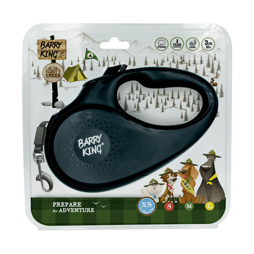Barry King Smycz automatyczna dla psa czarna XS - sznurek 3m, do 8kg
