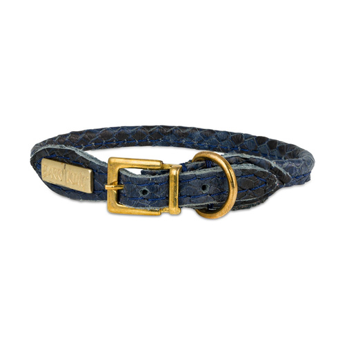 Barry King Obroża dla psa okrągła, Serpente, granatowa, skórzana mosiądz, 6mm/30cm