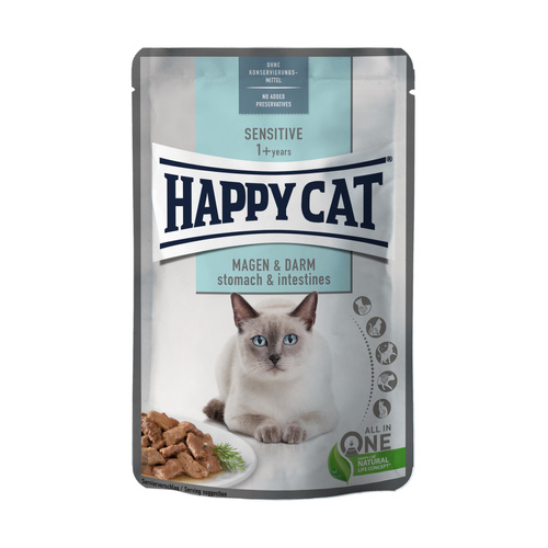 Happy Cat Sensitive Meat in Sauce Stomach & Intestines, mokra karma, dla kotów dorosłych o wrażliwym układzie pokarmowym, kurczak, 85 g, saszetka