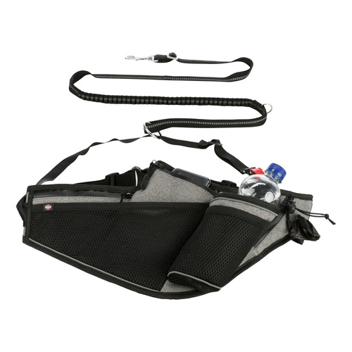 Trixie Pas biodrowy do biegania ze smyczą, dla psa, szaro/czarny, taśma parciana, pas: 70-130 cm/23 cm,  smycz: 1.15-1.50 m/20 mm