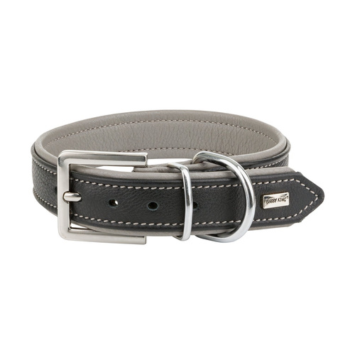 Barry King Obroża skórzana, M: 37-44 cm/30 mm, czarna/szara