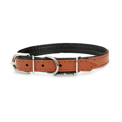Barry King Obroża skórzana dla psa, koniak/czarny, M-L, 16mm/45cm