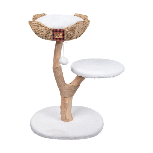 Barry King Drapak dla kota, beżowo- biały, 89cm, na drewnianej nodze z koszem i siedziskiem