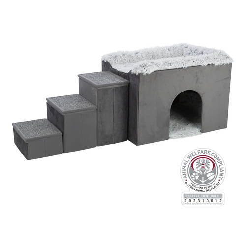 Trixie Harvey, legowisko zamknięte ze schodami, dla psa/kota, szare/białe/czarne, 119 x 47 x 50 cm