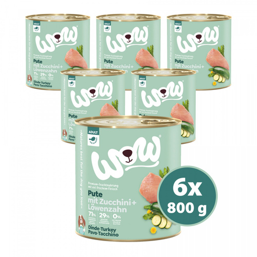 WOW Pute - indyk z cukinią i mniszkiem lekarskim (6 szt. x 800g)
