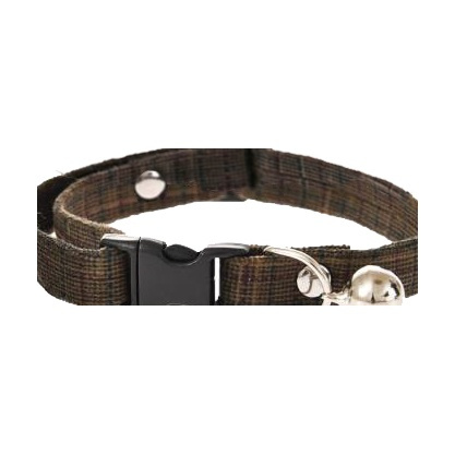 Barry King obróżka dla kota, brązowa w kratkę, z dzwoneczkiem, 1x32cm