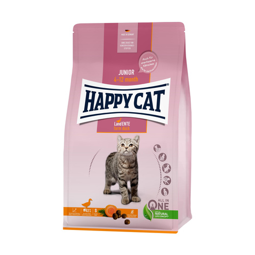 Happy Cat Junior Farm Duck, sucha karma, dla kociąt w wieku 4-12 mies, kaczka, bezzbożowa, 4 kg, worek