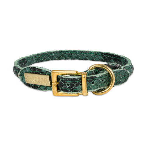 Barry King Obroża dla psa okrągła, Serpente, zielona, skórzana mosiądz, 8mm/45cm