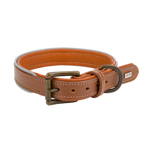 Barry King Obroża skórzana, M: 41-48 cm/25 mm, ciemny beż