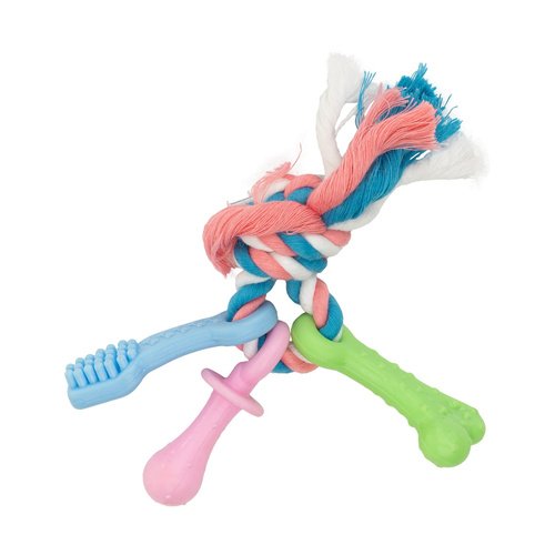 Barry King Zabawka, dla psa, trzy gryzaki, 11,5 cm, z liną bawełnianą