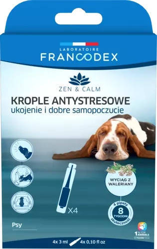 FRANCODEX Krople antystresowe z walerianą dla psów, 4 x 3 ml