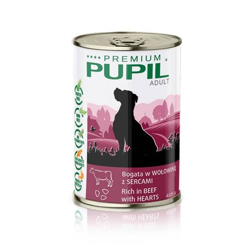 Karma mokra dla psa PUPIL Premium bogata w wołowinę z sercami 415 g
