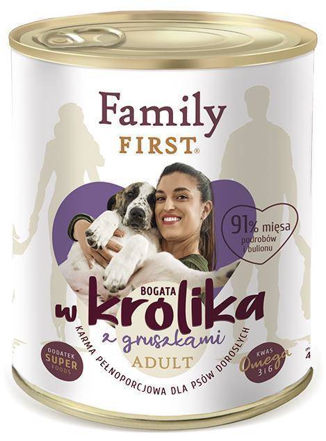 Family First KRÓLIK z gruszkami dla Psa 12 x 800g