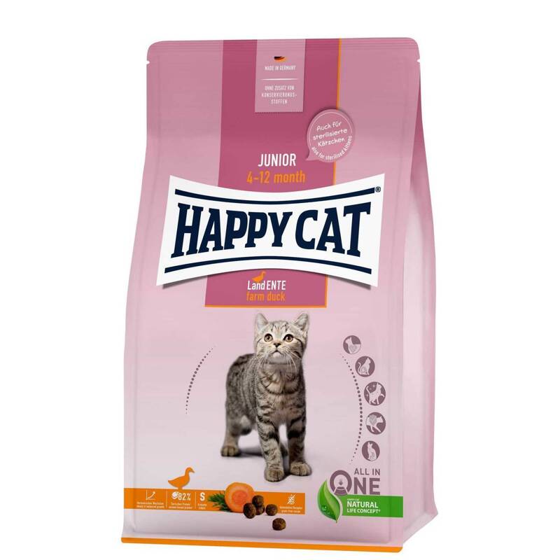 Happy Cat Junior sucha karma dla kociąt w wieku 4-12 mies Kaczka 1,3kg