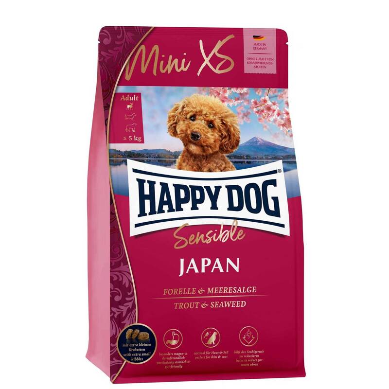 Happy Dog Mini XS Japan karma dla psa Pstrąg algi 1,3kg