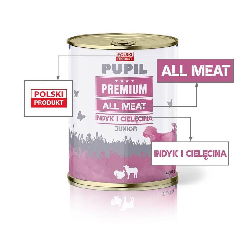 Karma mokra dla psa PUPIL Premium All Meat JUNIOR indyk i cielęciną 800 g